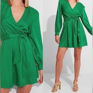 Express Jacquard Satin Tie-Waist Mini Dress Size SP